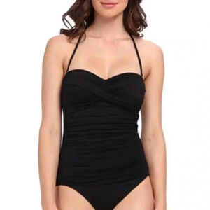 La Blanca Black Island Goddess One Piece Bandeau Swimsuit Bathing Suit Size 6